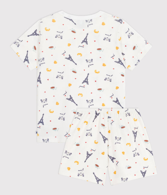 Pyjama short enfant en coton imprimé Paris blanc MARSHMALLOW/blanc MULTICO