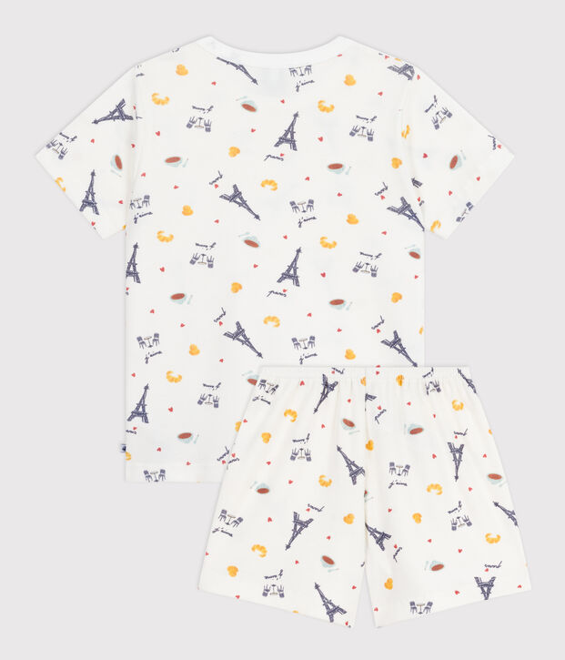 Pyjama short enfant en coton imprim&eacute; Paris blanc/multicouleur