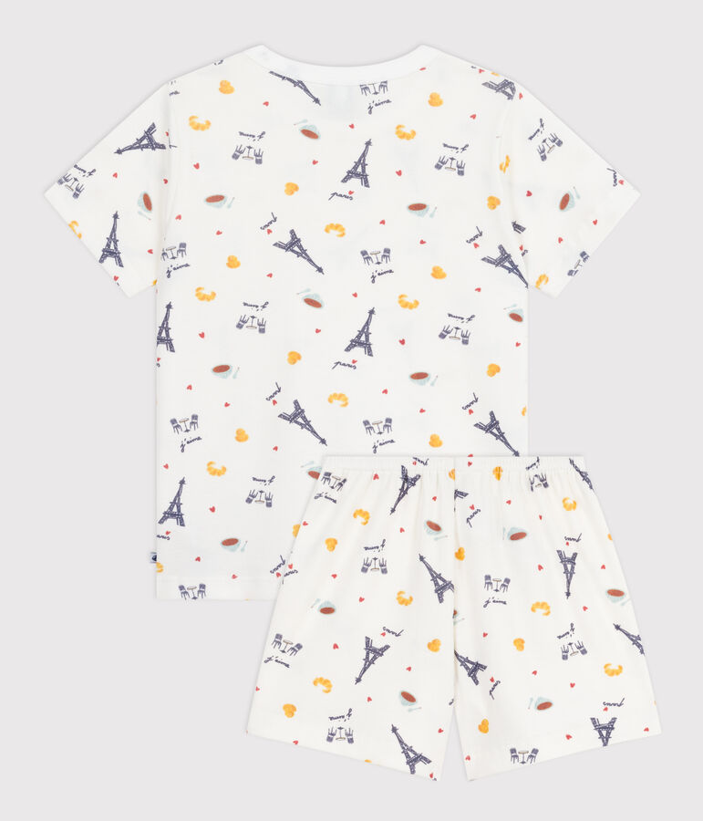Pyjama short enfant en coton imprim&eacute; Paris blanc/multicouleur