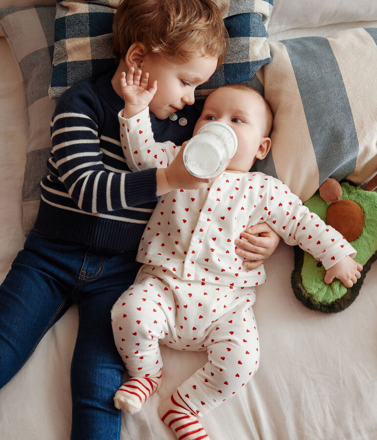 Ensemble en molleton imprim&eacute; petits c&oelig;urs b&eacute;b&eacute; blanc MARSHMALLOW/rouge TERKUIT