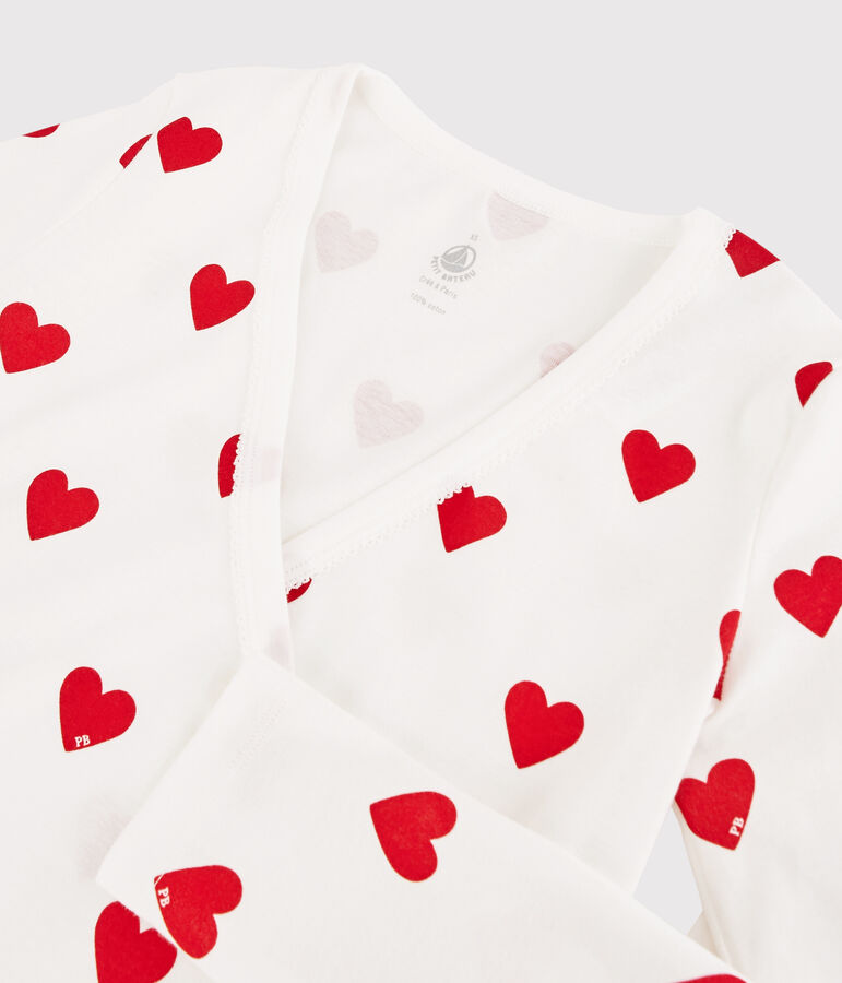 Cardigan cache-c&oelig;ur en coton Femme blanc MARSHMALLOW/rouge TERKUIT