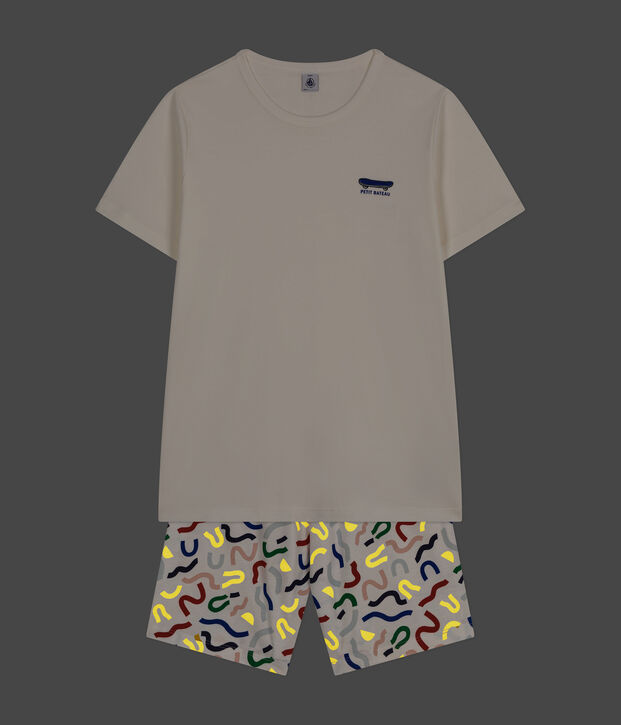 Pyjama short en coton junior blanc/multicouleur