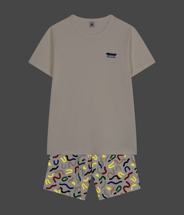 Pyjama short en coton junior blanc MARSHMALLOW/blanc MULTICO