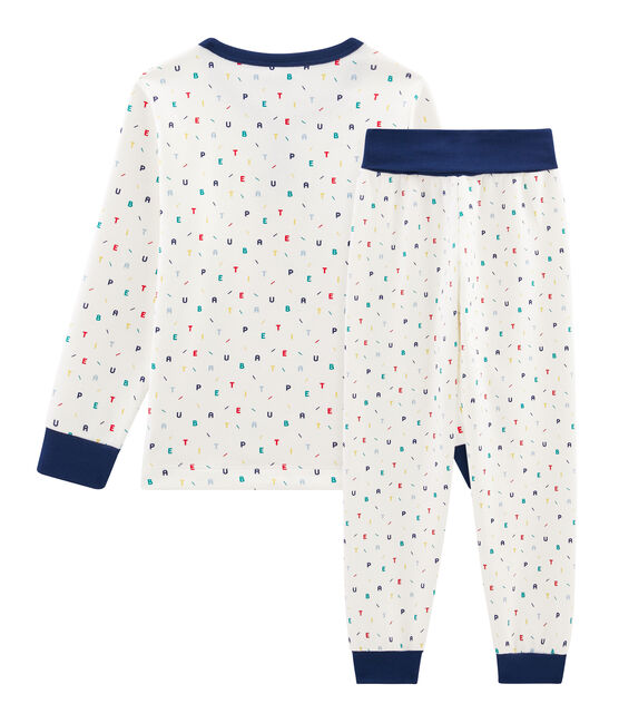 Pyjama petit garçon taille montante en molleton blanc MARSHMALLOW/blanc MULTICO