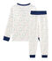 Pyjama petit garçon taille montante en molleton blanc MARSHMALLOW/blanc MULTICO