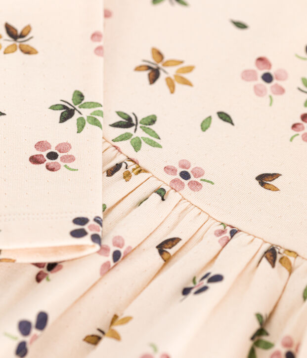 Robe manches longues en tubique enfant fille &eacute;cru/multicouleur