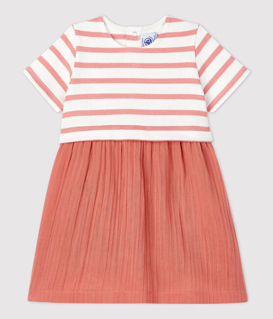 Robe bi-matière en gaze de coton et jersey épais bio bébé blanc MARSHMALLOW/ PAPAYE