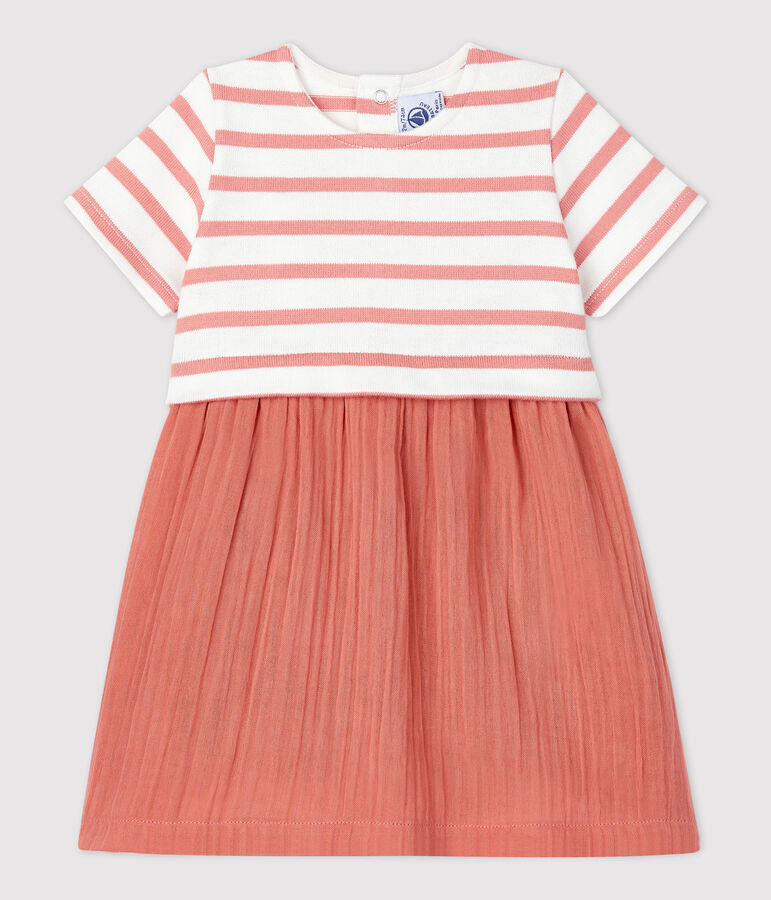 Robe bi-mati&egrave;re en gaze de coton et jersey &eacute;pais bio b&eacute;b&eacute; blanc MARSHMALLOW/ PAPAYE