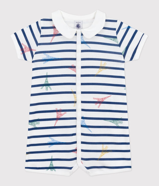 Combinaison courte b&eacute;b&eacute; en coton Paris blanc/multicouleur