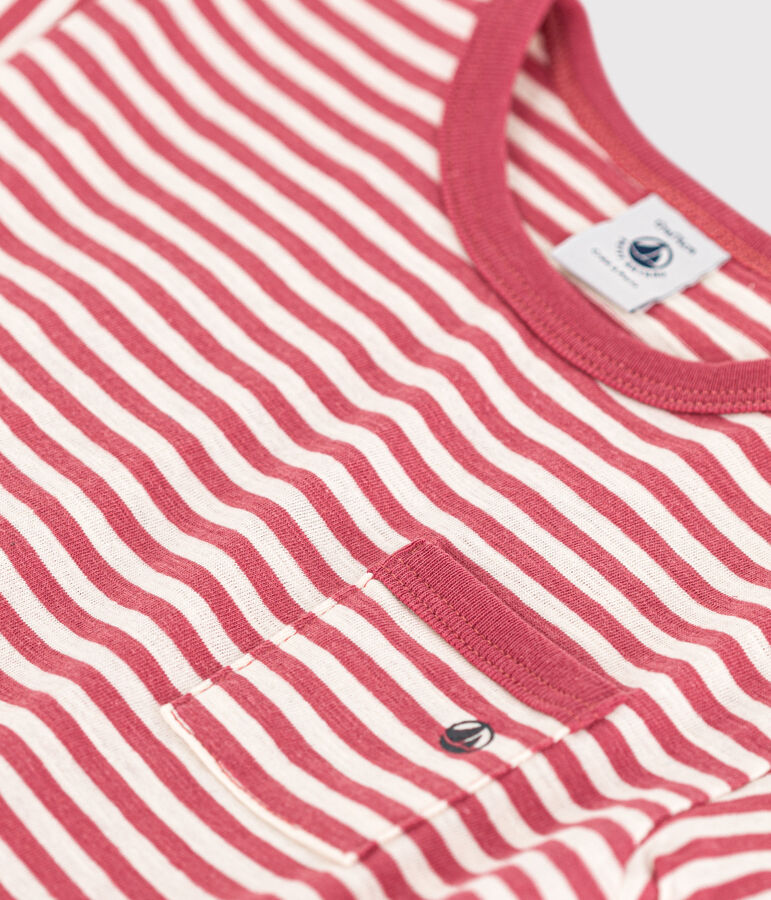 Tee-shirt manches courtes b&eacute;b&eacute; en jersey flamm&eacute; ray&eacute; rose PAPI/beige AVALANCHE