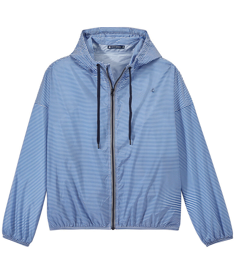 Coupe-vent imperm&eacute;able mixte ray&eacute; milleraies bleu/blanc