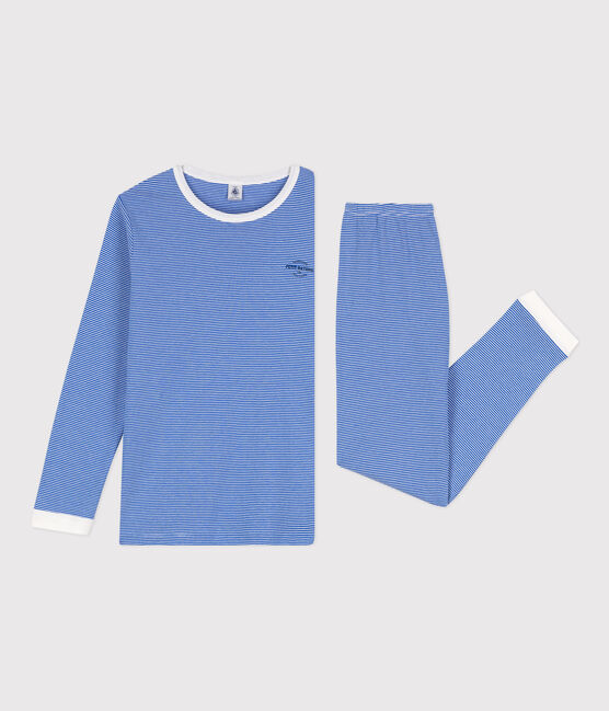 Pyjama milleraies en coton fille/ garçon bleu PERSE/blanc MARSHMALLOW