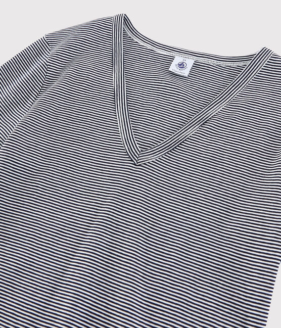 T-shirt col V iconique en coton Femme bleu SMOKING/blanc MARSHMALLOW
