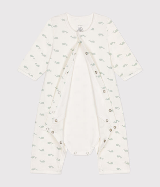 Bodyjama sans pieds en coton bébé blanc MARSHMALLOW/ HERBIER