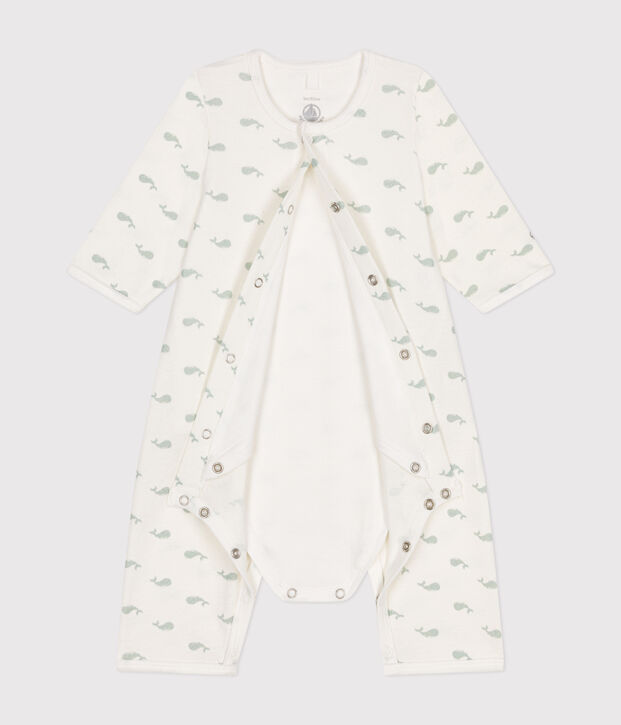 Bodyjama sans pieds en coton b&eacute;b&eacute; blanc/vert
