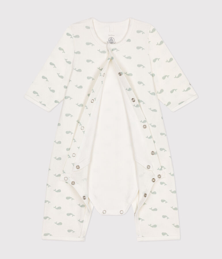 Bodyjama sans pieds en coton b&eacute;b&eacute; blanc/vert