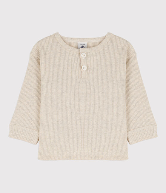 Tee-shirt manches longues bébé en maille côtelée beige MONTELIMAR CHINE