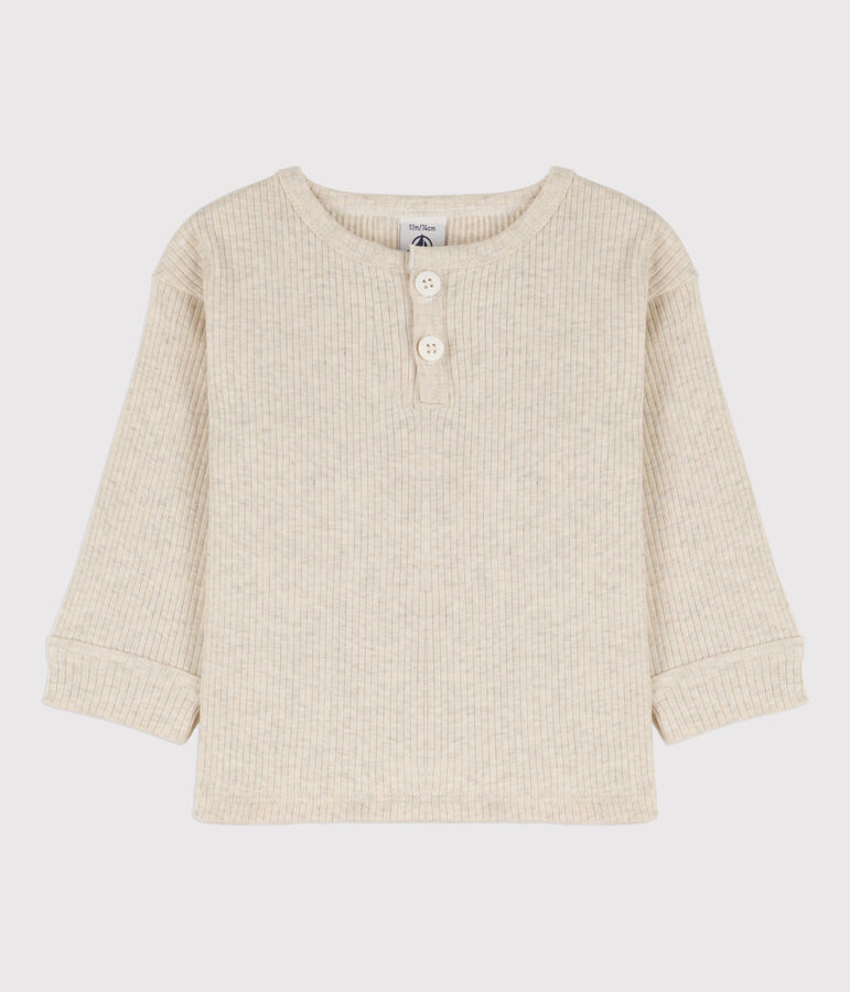 Tee-shirt manches longues b&eacute;b&eacute; en maille c&ocirc;tel&eacute;e beige
