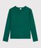 Tee-shirt femme finitions point cocotte en coton manches longues vert fonc&eacute;