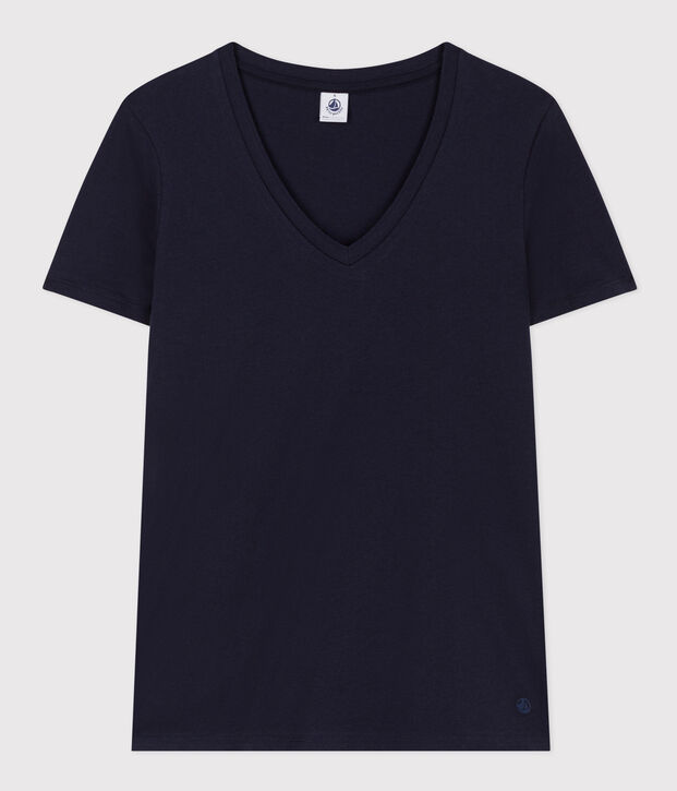 Tee-shirt LE DROIT col V en coton Femme bleu marine