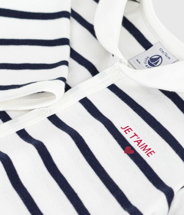 Pyjama b&eacute;b&eacute; en coton sans pieds avec col bateau imprim&eacute; rayures blanc/bleu
