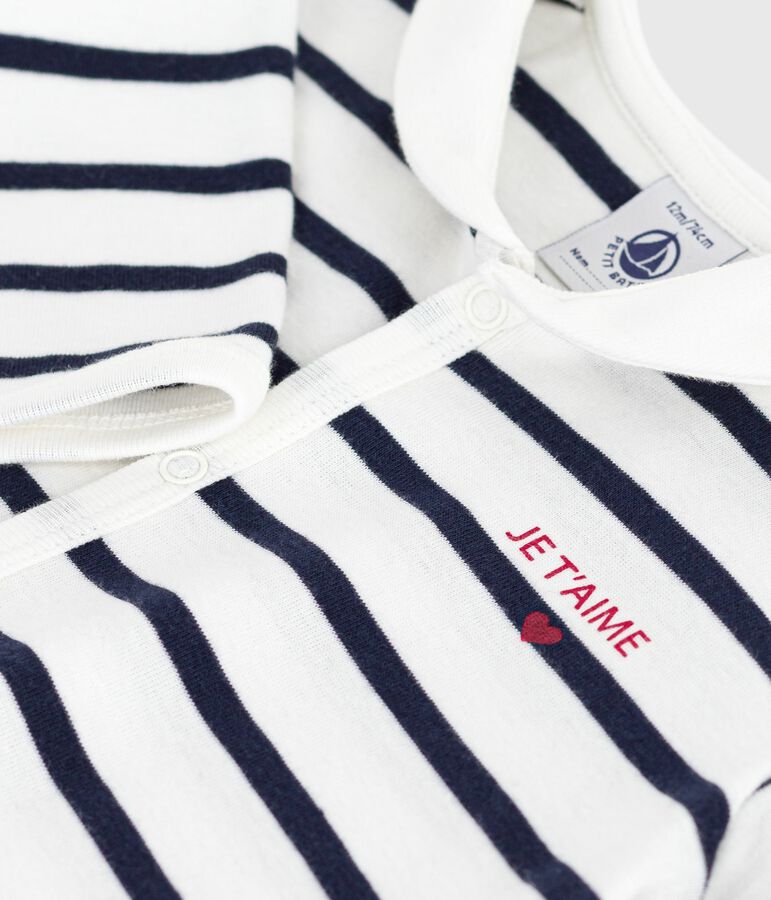 Pyjama b&eacute;b&eacute; en coton sans pieds avec col bateau imprim&eacute; rayures blanc MARSHMALLOW/bleu SMOKING