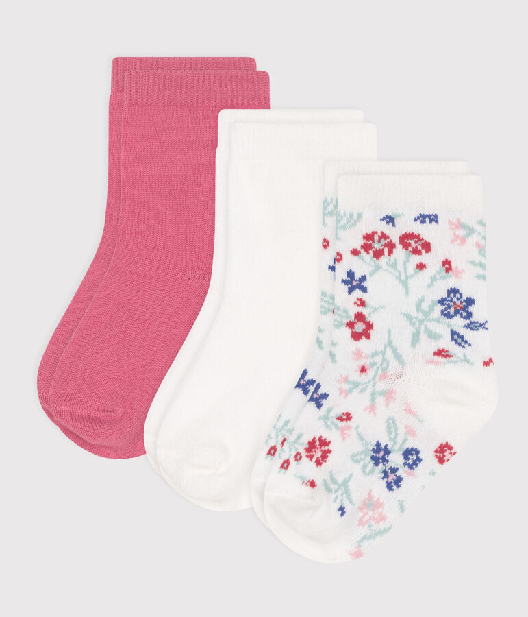 3 paires de chaussettes b&eacute;b&eacute; fille en coton &agrave; fleurs variante 1