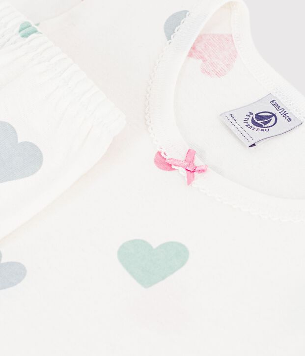 Pyjama enfant en coton manches courtes jambes longues imprim&eacute; blanc/multicouleur