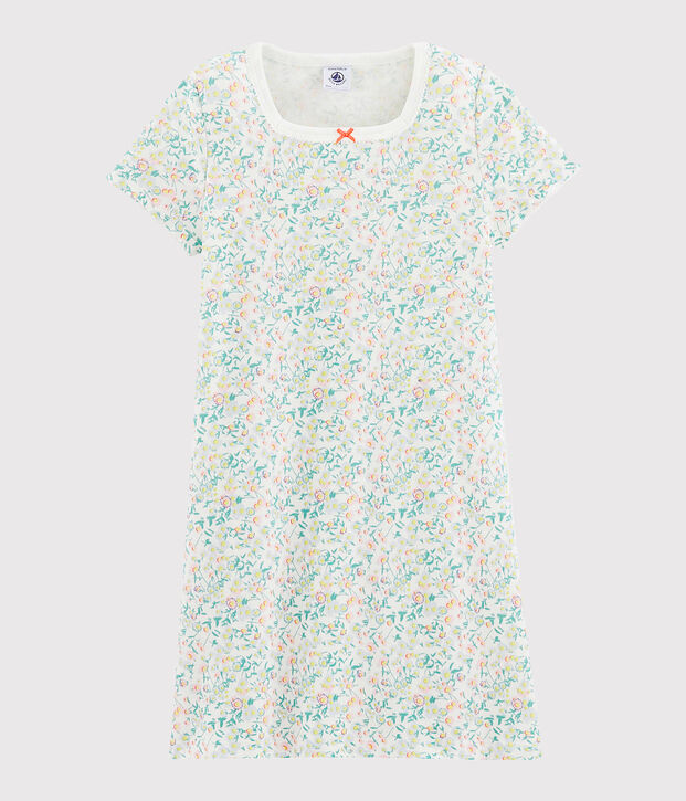 Chemise de nuit petite fille en c&ocirc;te blanc/multicouleur