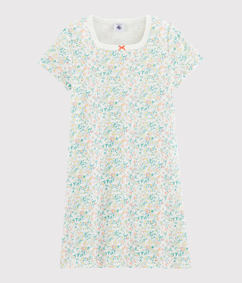 Chemise de nuit petite fille en c&ocirc;te blanc MARSHMALLOW/blanc MULTICO