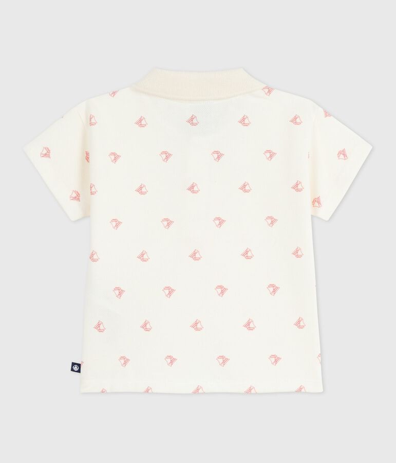 Polo b&eacute;b&eacute; en coton &agrave; manches courtes imprim&eacute; bateaux vintage &eacute;cru/rouge