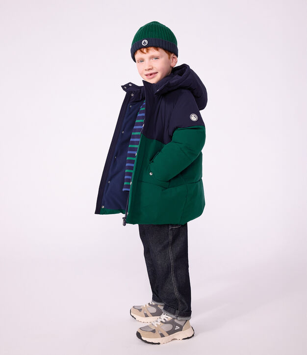 Doudoune enfant unie colorblock vert/bleu