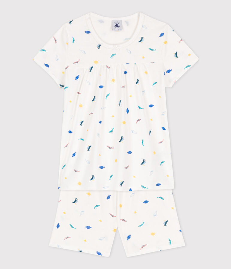 Pyjacourt animaux marins en coton petite fille blanc MARSHMALLOW/blanc MULTICO