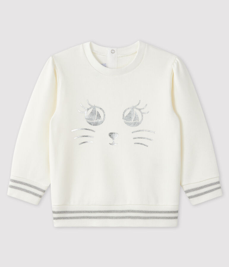 Sweatshirt b&eacute;b&eacute; fille en molleton blanc