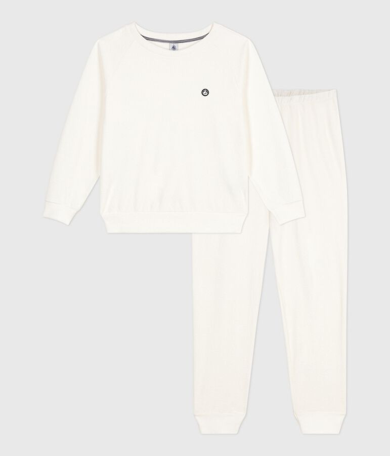 Pyjama femme en coton &eacute;ponge uni &eacute;cru MILK