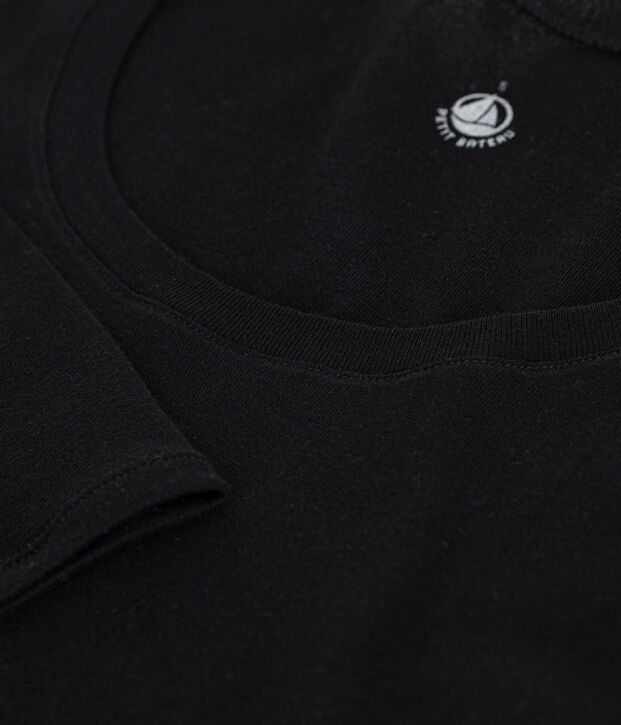 Tee-shirt femme en coton col danseuse manches longues noir