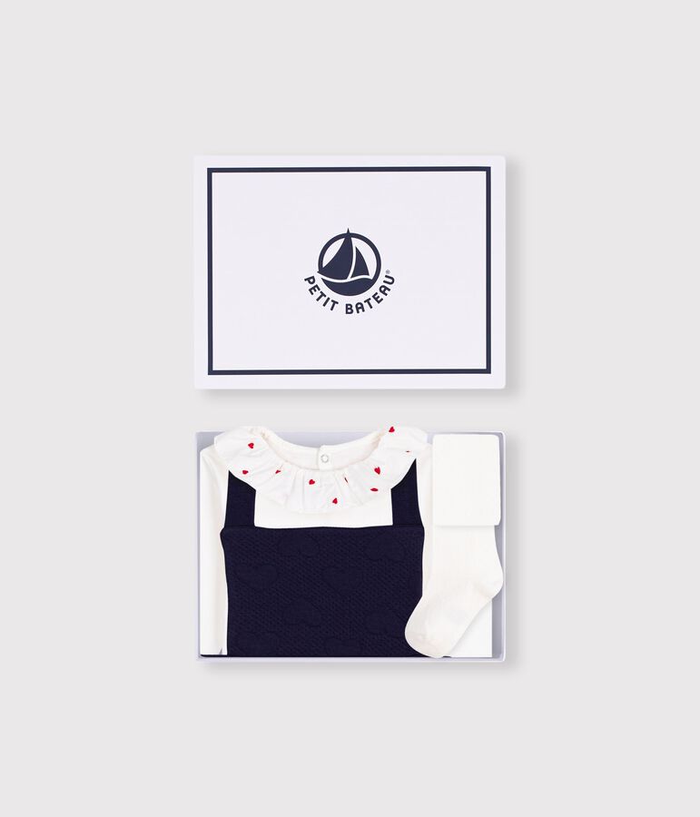 Ensemble cadeau b&eacute;b&eacute; en coton : robe, body et collant multicouleur