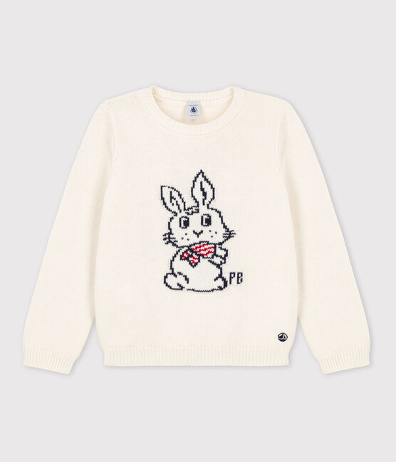 Pull en laine et coton enfant garçon blanc MARSHMALLOW/blanc MULTICO