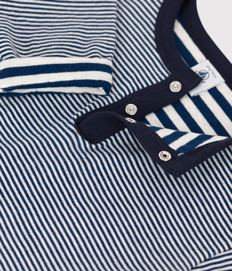 Tee-shirt manches longues b&eacute;b&eacute; milleraies en tubique bleu MEDIEVAL/ MONTELIMAR