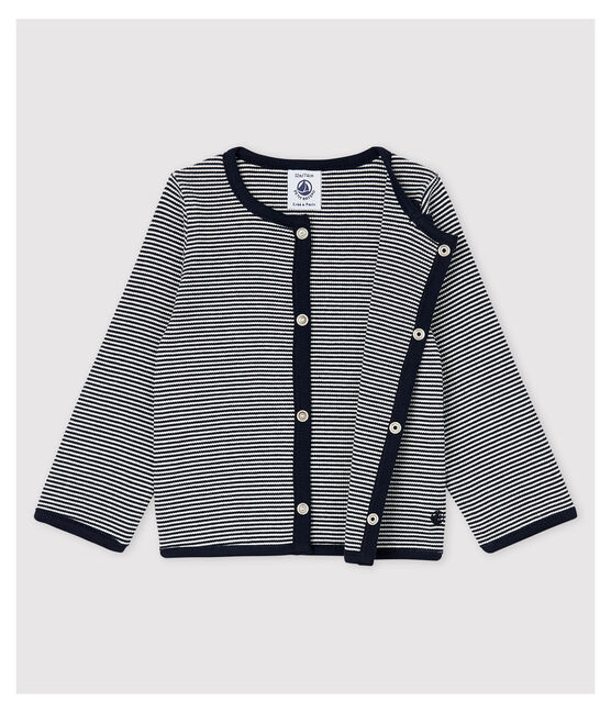 Cardigan milleraies en côte 2x2 bébé fille. bleu SMOKING/blanc MARSHMALLOW