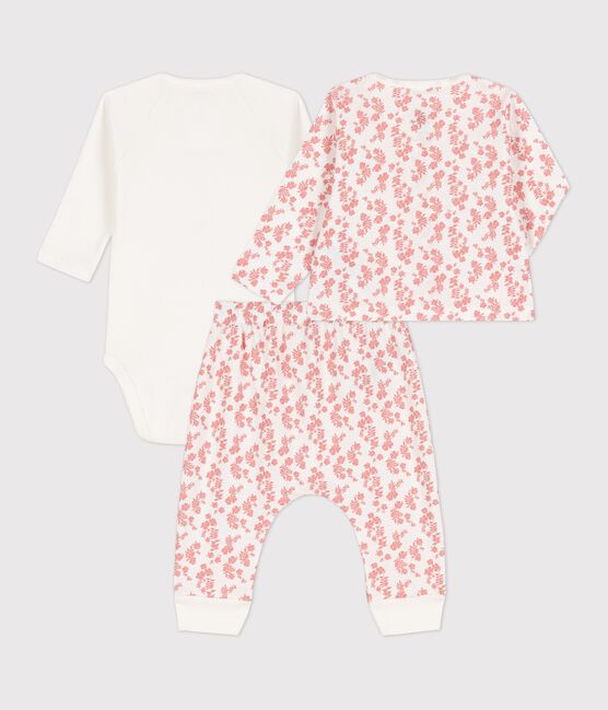 Ensemble 3 pièces bébé imprimé Hawaï en coton bio blanc MARSHMALLOW/ PAPAYE