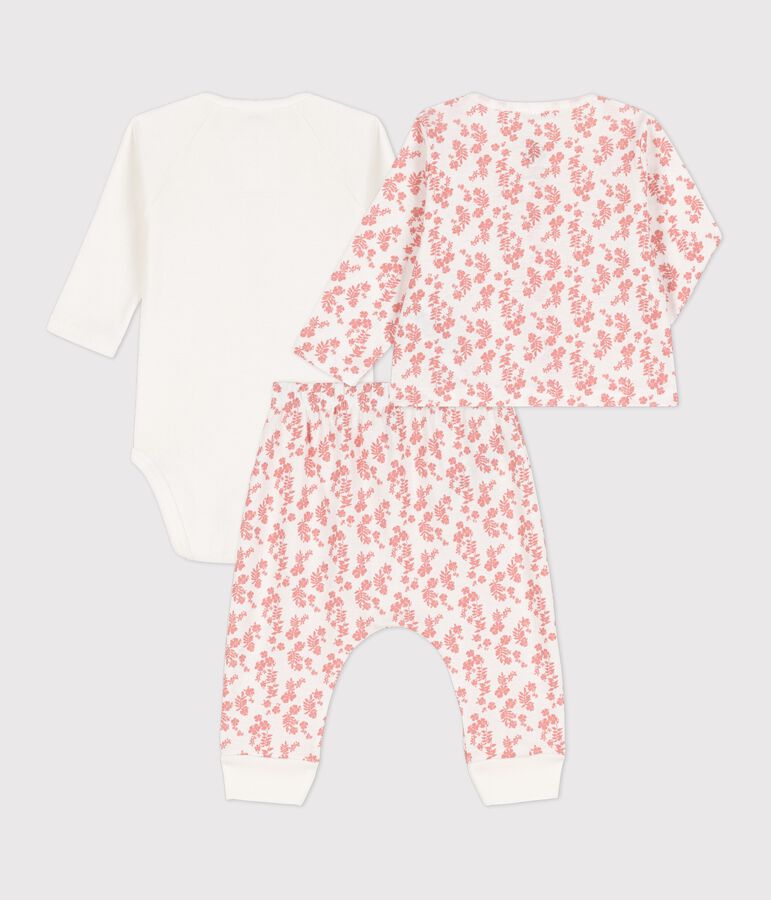 Ensemble 3 pi&egrave;ces b&eacute;b&eacute; imprim&eacute; Hawa&iuml; en coton bio blanc MARSHMALLOW/ PAPAYE