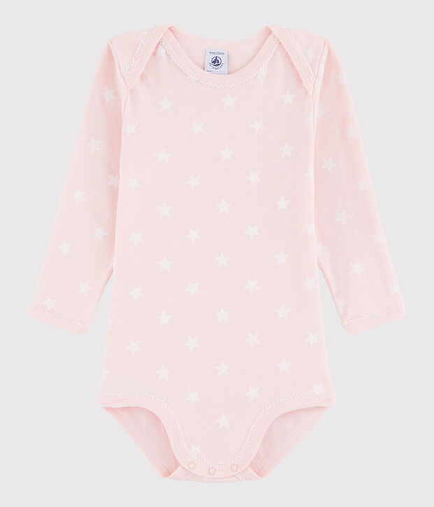 Body manches longues b&eacute;b&eacute; fille rose/blanc