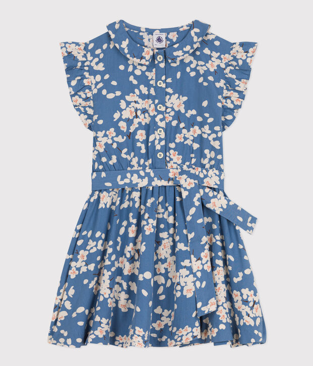 Robe imprim&eacute;e sans manche en popeline enfant fille bleu/multicouleur