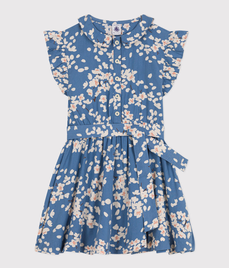 Robe imprim&eacute;e sans manche en popeline enfant fille bleu/multicouleur