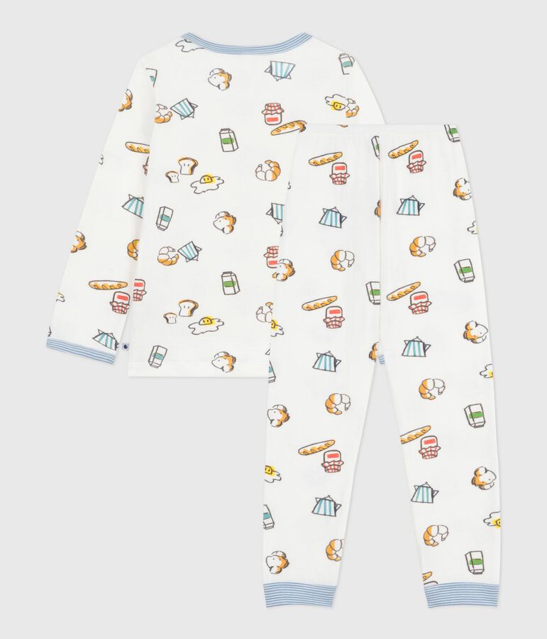 Pyjama enfant en tubique imprim&eacute; petit d&eacute;jeuner blanc MARSHMALLOW/blanc MULTICO