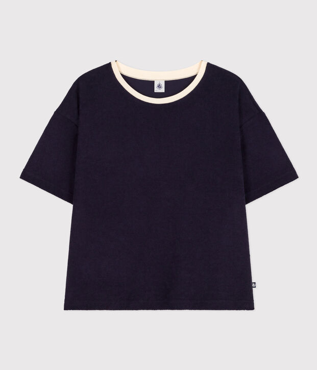 Tee-shirt le Boxy en coton &eacute;ponge femme bleu