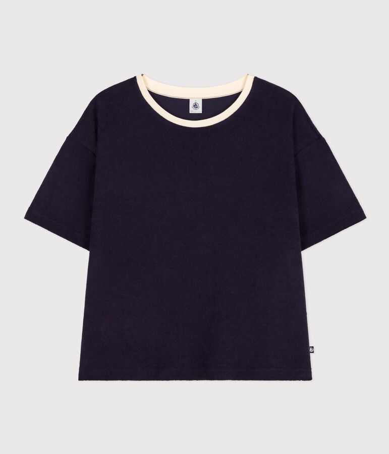Tee-shirt le Boxy en coton &eacute;ponge femme bleu SMOKING
