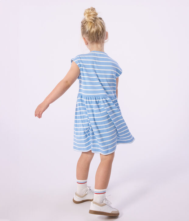 Robe sans manches enfant en coton &agrave; rayures bleu/blanc