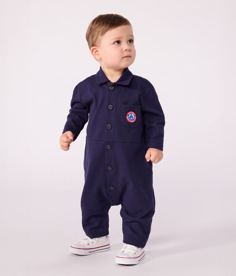 Combinaison longue b&eacute;b&eacute; en coton uni, style pompiste bleu SOIR